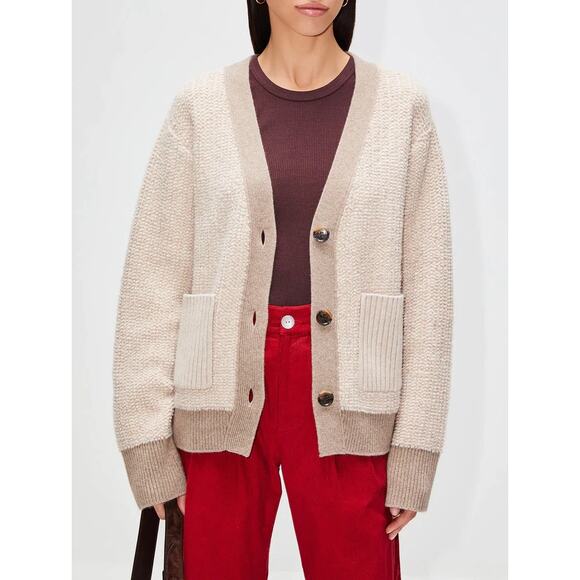 Lisa Yang Sonia Cardigan Sweater Sand Mole Bouclé Knit Cashmere Sz 1 S / M $890 - Picture 5 of 16